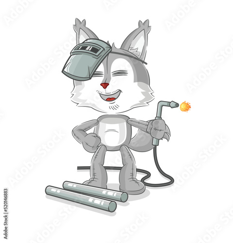 wolf welder mascot. cartoon vector
