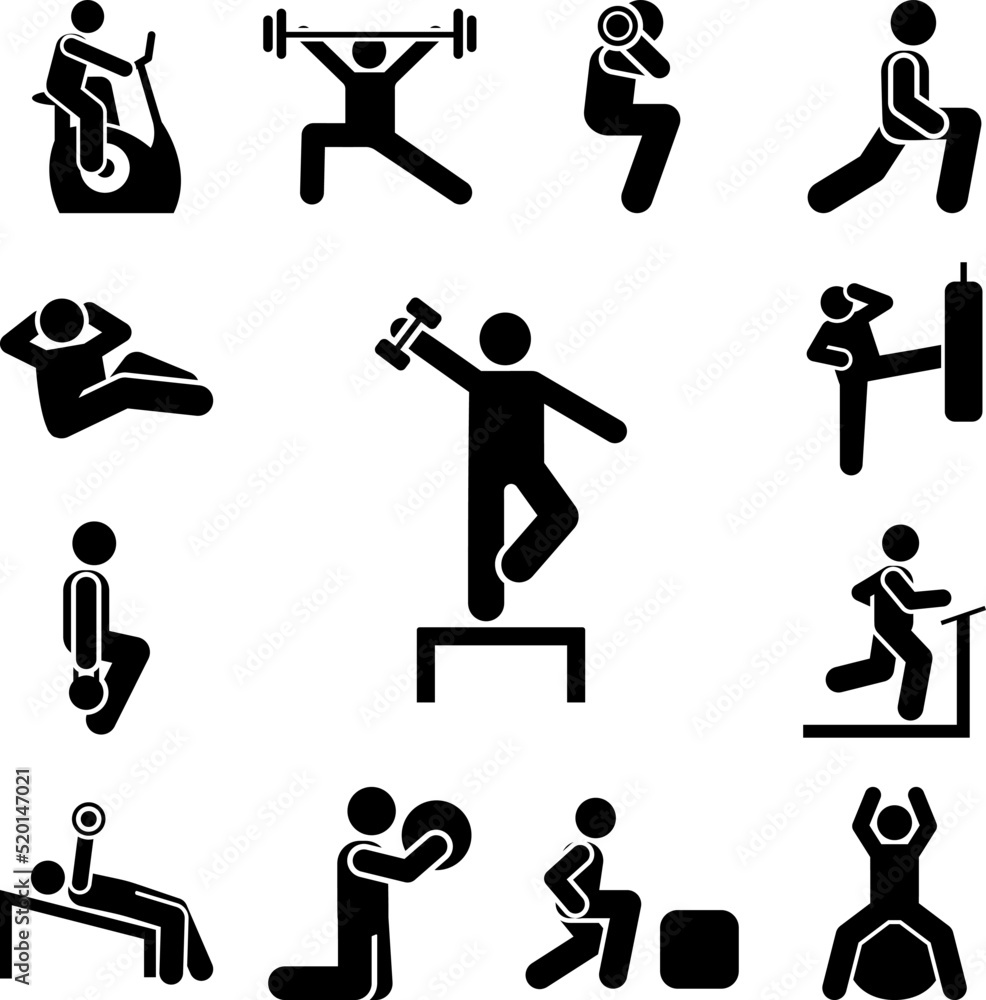 Dumbbell gym muscle exercise with arrow pictogram icon in a collection with other items Dumbbell gym muscle exercise with arrow pictogram icon in a collection with other items
