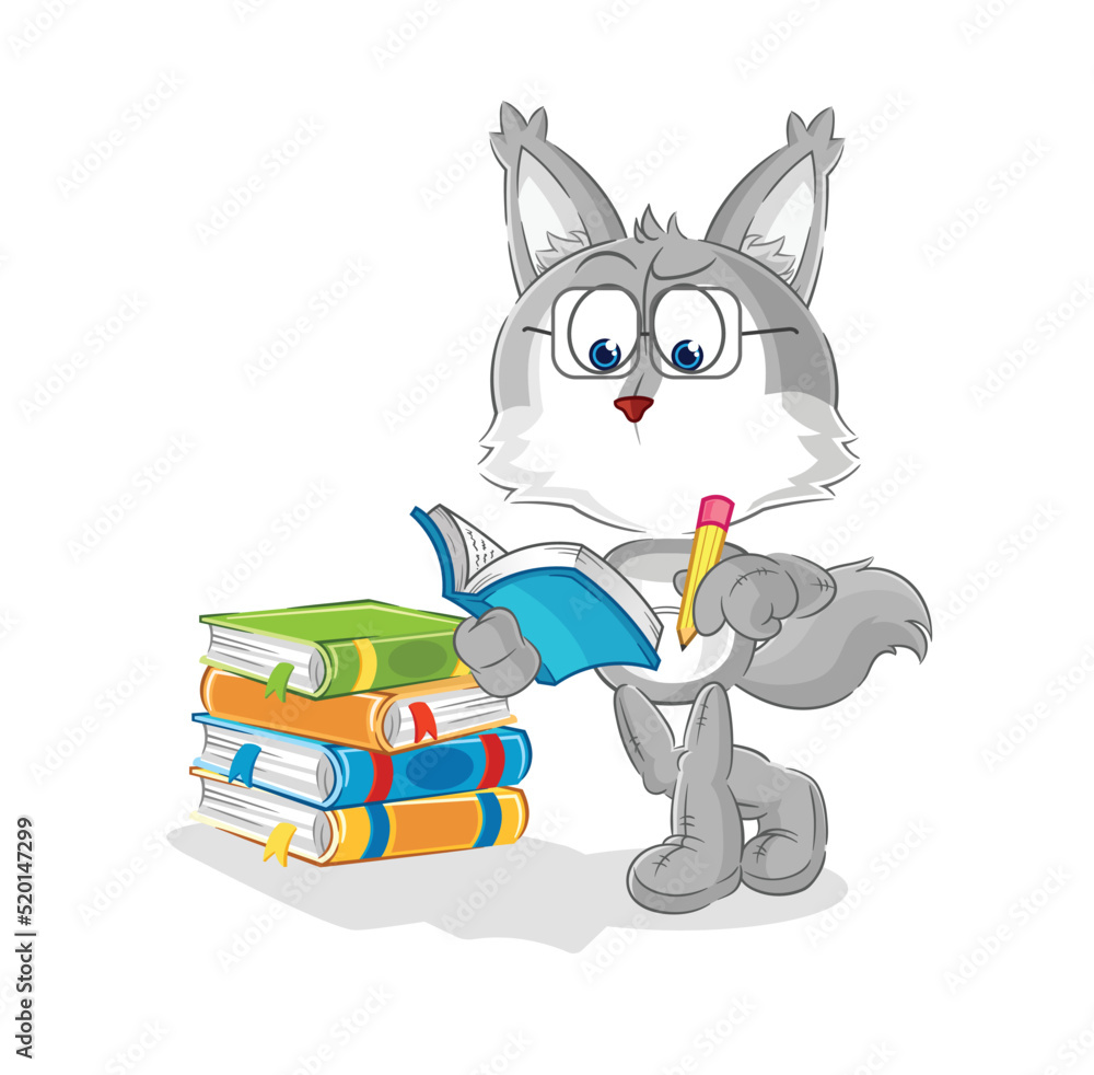 wolf studying mascot. cartoon vector