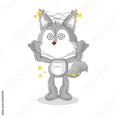 wolf dizzy head mascot. cartoon vector