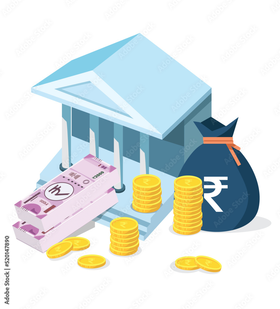 Bank with rupee bundle, money bag coin showing NPA, bad loan concept vector  illustration Stock Vector | Adobe Stock