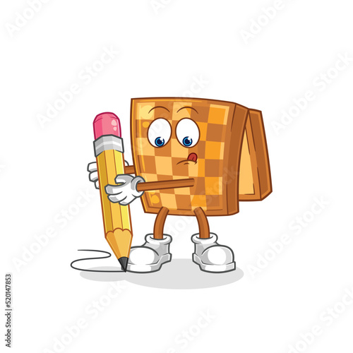 wood chess write with pencil. cartoon mascot vector