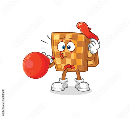 wood chess pantomime blowing balloon. cartoon mascot vector