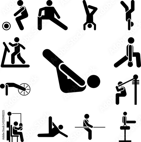Training gym sports exercise with arrow pictogram icon in a collection with other items