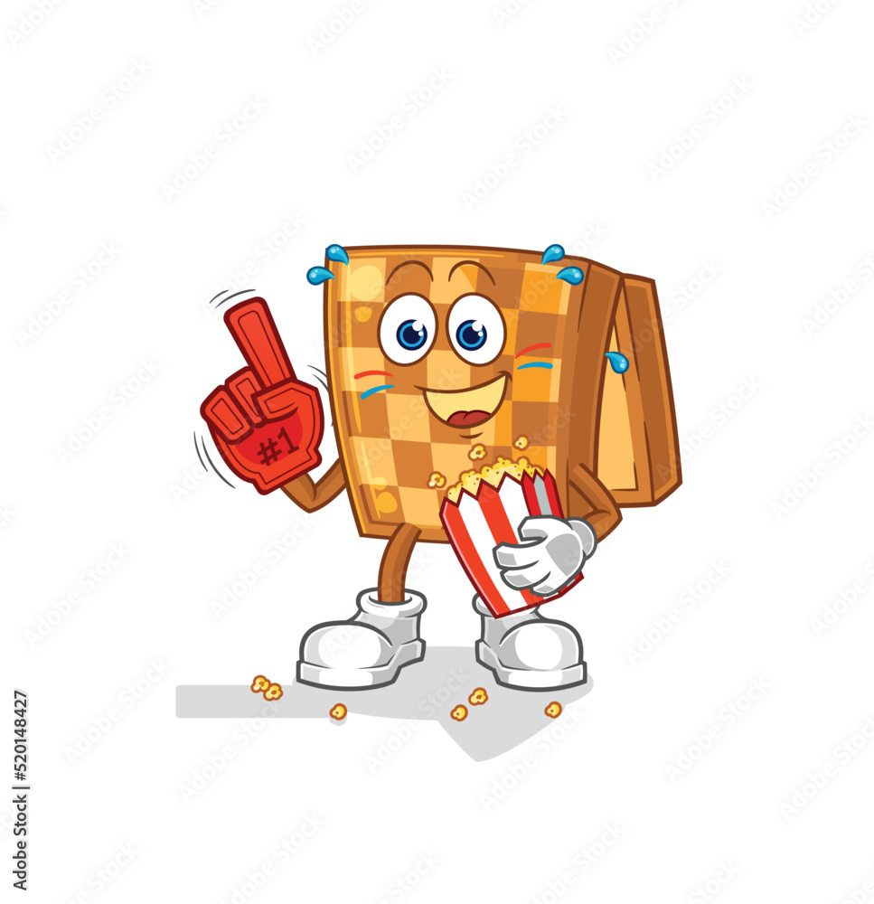 wood chess fan with popcorn illustration. character vector