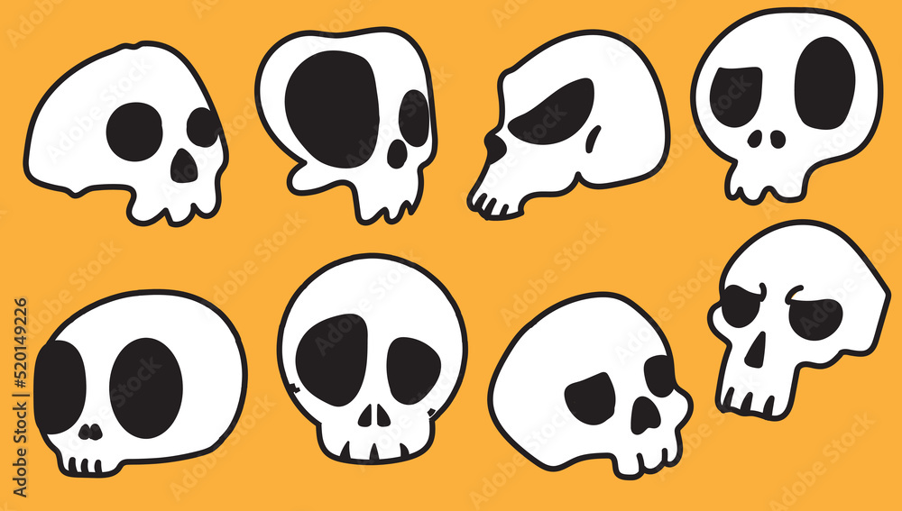 Obraz premium Set of Halloween scary skulls. Spooky creepy skeleton 