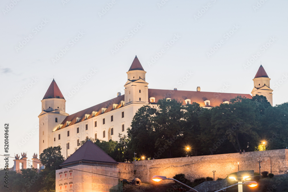 Evening view on Bratislava castle hill.