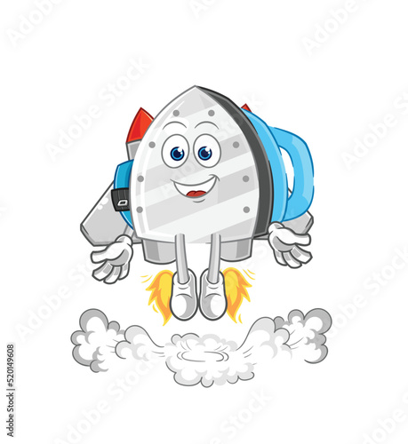 iron with jetpack mascot. cartoon vector