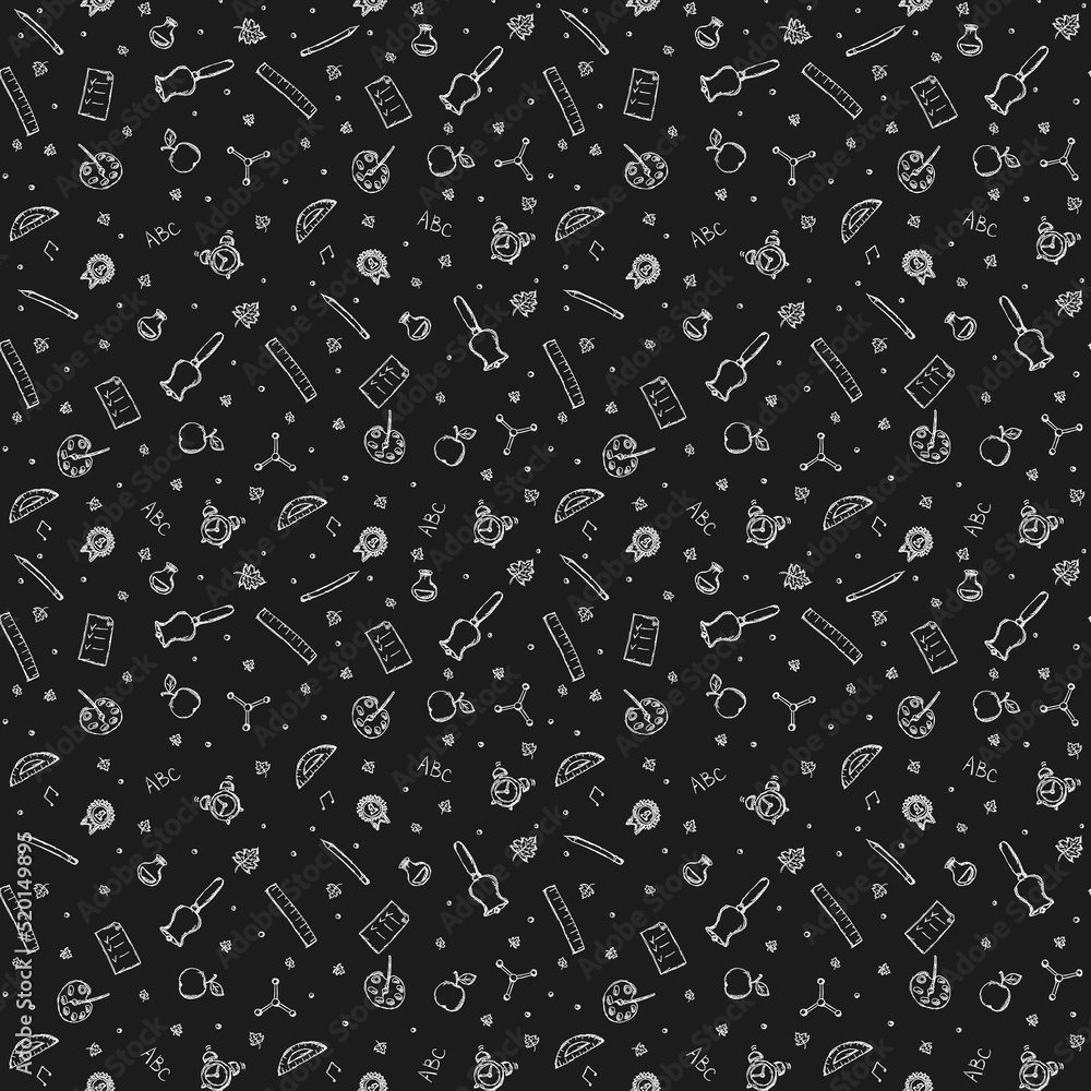 Black and white School pattern. Back to school. Doodle school background. Seamless school vector illustration Black and white School pattern. Back to school. Doodle school background. Seamless school vector illustration