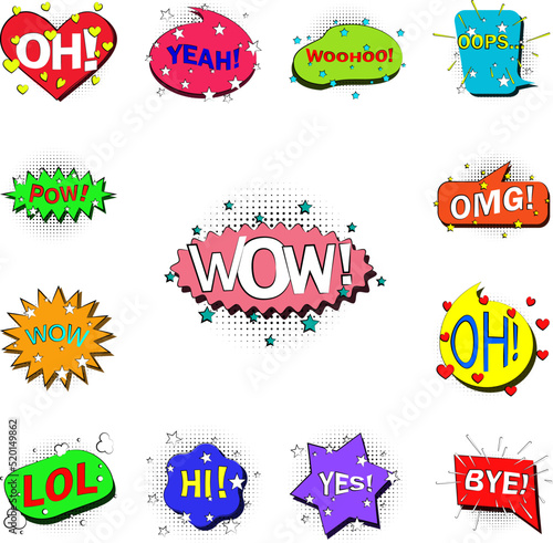 pop art WOW bobble color icon in a collection with other items