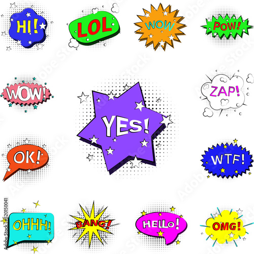 pop art YES bobble color icon in a collection with other items