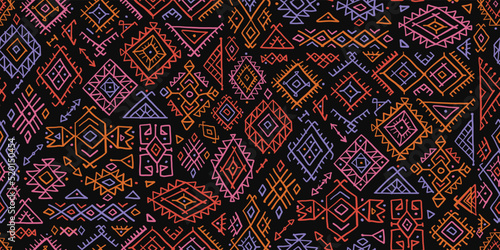 Tribal decorative background. Ethnic seamless pattern. Aztec geometric backdrop. Native american ornament. Vector illustration
