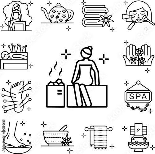 Sauna icon in a collection with other items