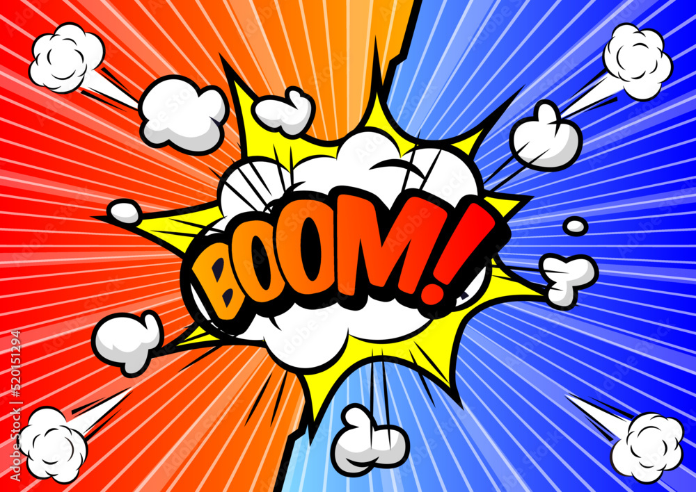 Fototapeta premium アメコミ風爆発テンプレート Boom pop art background, an explosion in comics book style.
