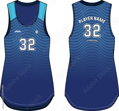 Women Sleeveless Tank top Sports Jersey design flat sketch Illustration suitable for girls and Ladies for Volleyball jersey, Soccer, netball, Football, badminton, tennis, Round neck sports uniform kit