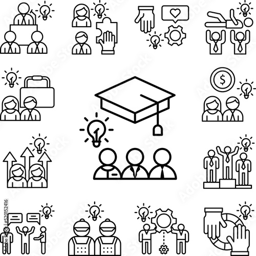 Team graduation success icon in a collection with other items
