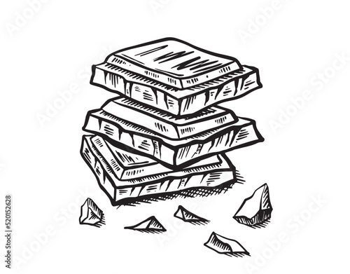 Pieces of black and white chocolate, hand drawn illustrations.	
