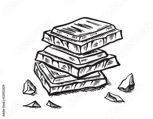 Pieces of black and white chocolate, hand drawn illustrations.	
