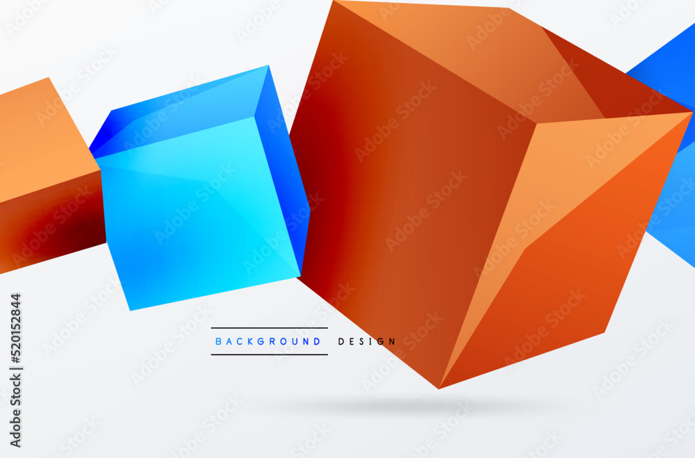 3d cubes vector abstract background. Composition of 3d square shaped basic geometric elements. Trendy techno business template for wallpaper, banner, background or landing 3d cubes vector abstract background. Composition of 3d square shaped basic geometric elements. Trendy techno business template for wallpaper, banner, background or landing