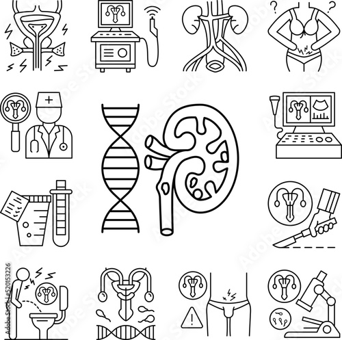 Kidney stones urethra icon in a collection with other items