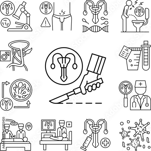 Urologic surgery knife icon in a collection with other items