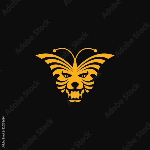 Tiger head combination with butterfly. Logo design.