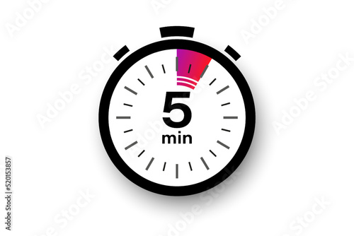 5 minutes timer. Stopwatch symbol in flat style. Editable isolated vector illustration.