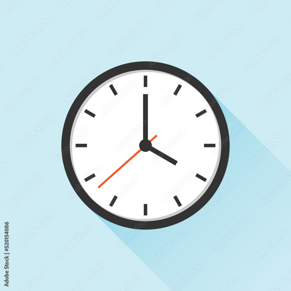 Clock icon illustration in flat style. Watch face vector illustration on isolated background. Time alarm sign business concept. Clock icon illustration in flat style. Watch face vector illustration on isolated background. Time alarm sign business concept.