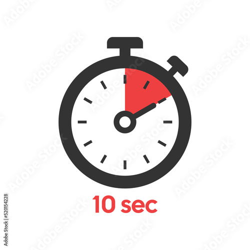 Stopwatch 10 seconds icon illustration in flat style. Timer vector illustration on isolated background. Time alarm sign business concept.