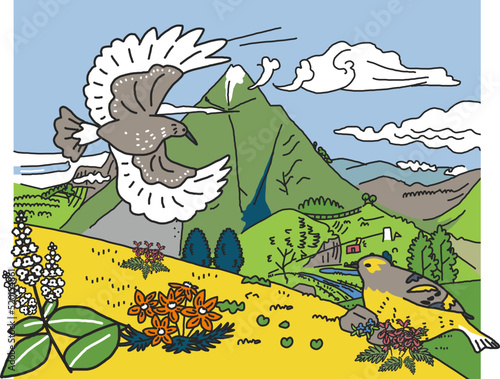 高原から望む山の風景　イラスト素材				
