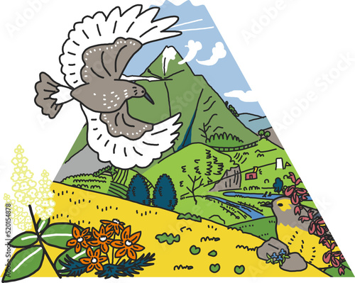 高原から望む山の風景　イラスト素材				

