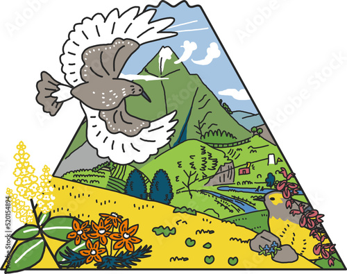 高原から望む山の風景　イラスト素材				
