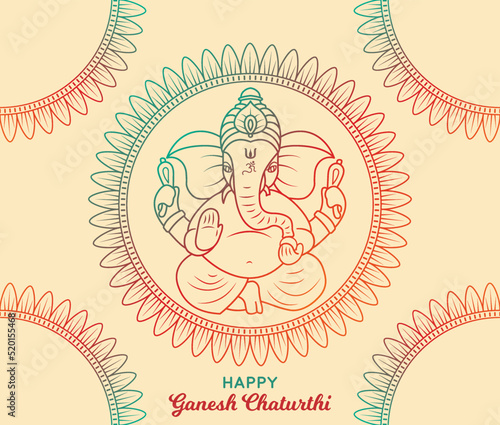 Happy Ganesh Chaturthi greeting card mandala. Artistic Hindu Indian Worship Festival graphic. Line art Gradient design Poster Vector illustration. Social media post, website, banner, invite, promotion