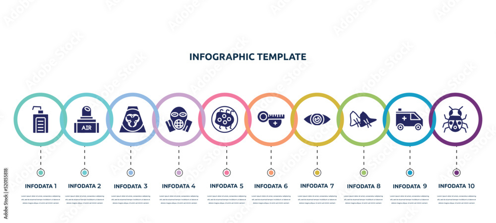 concept infographic design template. included hand soap, air transmission, contaminated, respirator mask, influenza, , eye, smallpox, bug icons and 10 option or