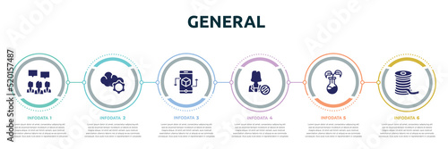 general concept infographic design template. included brand engagement, cloud service, ar app, impeachment, bio technology, filament icons and 6 option or steps.