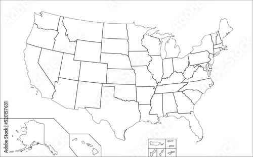 USA map background with states. United States of America map isolated on a white background. Vector illustration