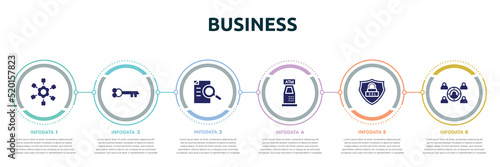 business concept infographic design template. included project scheme, old key in diagonal, defining, atm hine, ssl, employing icons and 6 option or steps.