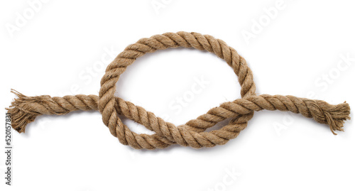 Rope with a knot isolated on white background. Rope loop