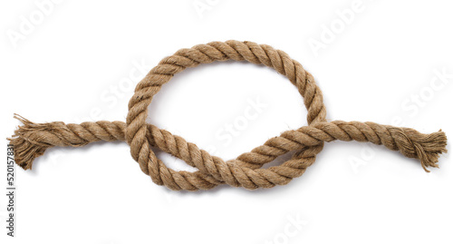 Konstfotografi Rope with a knot isolated on white background. Rope loop