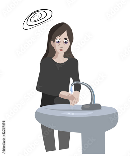 Obsessive-compulsive disorder, girl is washing her hands and can't stop doing it