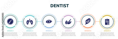 dentist concept infographic design template. included drug abuse, lungs with the trachea, eye with enlarged pupil, natural herbs and a mortar for healing, fetus in an uterus, note on a clipboard