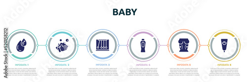 baby concept infographic design template. included type 0, washing hand, momentum, baby powder, plastic surgery, baby cream icons and 6 option or steps.