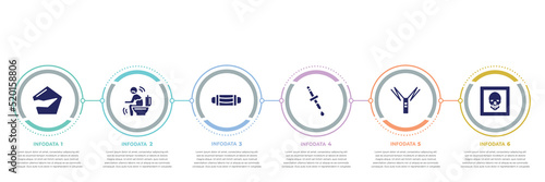 concept infographic design template. included broken, diarrhea, sterile mask, pipette, autoimmune disease, skull icons and 6 option or steps.