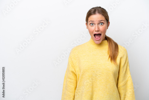 Young caucasian woman isolated on white background with surprise facial expression