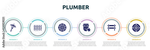 plumber concept infographic design template. included japanese umbrella, fences, applique, weld, barricade, extractor icons and 6 option or steps.