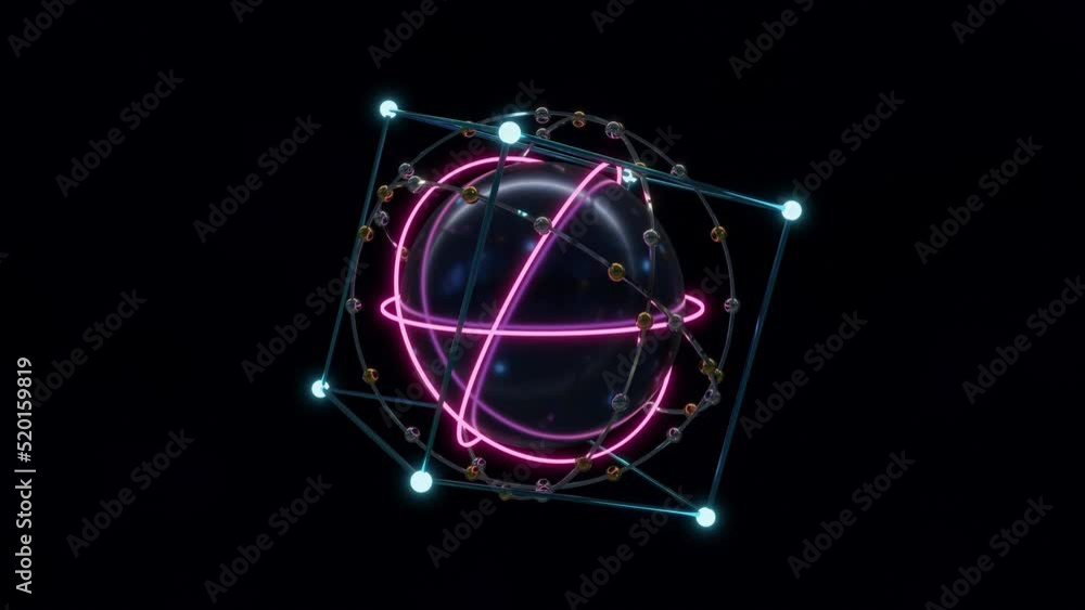 Abstract 3D render futuristic sci-fi construction of shiny sphere lights rings and other objects rotating transforming. Great for scientific, technological, industrial, futuristic, luxury, sci-fi illu Abstract 3D render futuristic sci-fi construction of shiny sphere lights rings and other objects rotating transforming. Great for scientific, technological, industrial, futuristic, luxury, sci-fi illu