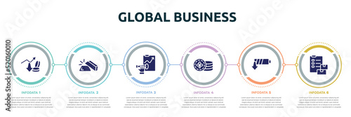 global business concept infographic design template. included profit growth, gold ingot, forecast, casino chips, low energy, customs icons and 6 option or steps.