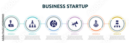 business startup concept infographic design template. included low, organization chart, allocation, favourites, entrepreneur, flow chart icons and 6 option or steps.
