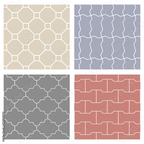 Vector pattern of mosaic paving slabs. Texture made from different bricks of road surface. 