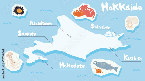 北海道の都市を示した観光マップのアイソメイラスト